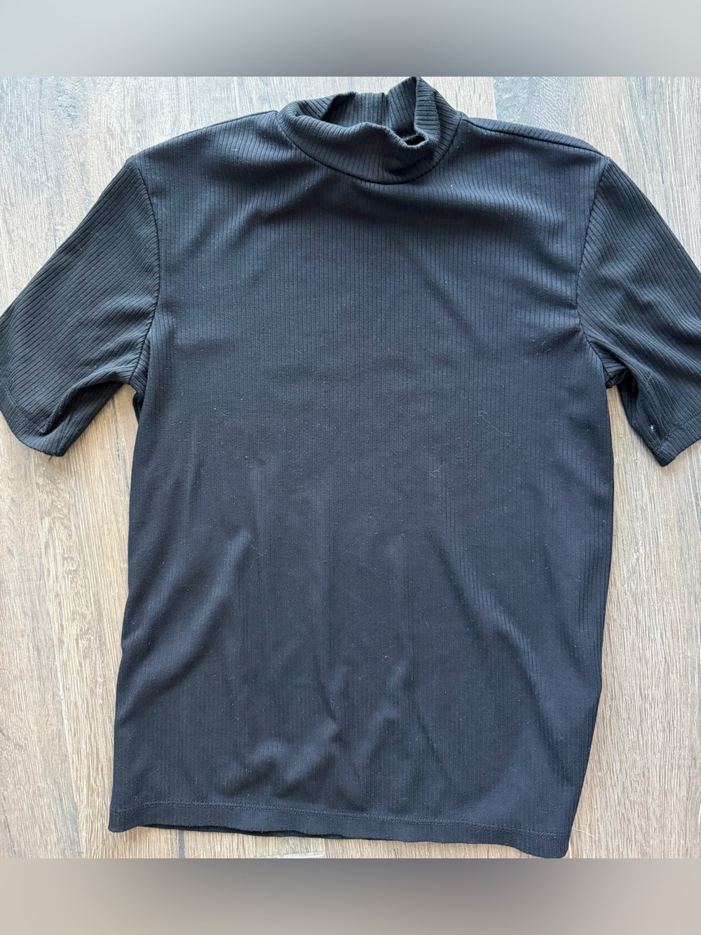 H&M Black Ribbed Short-Sleeve Mock Neck Shirt